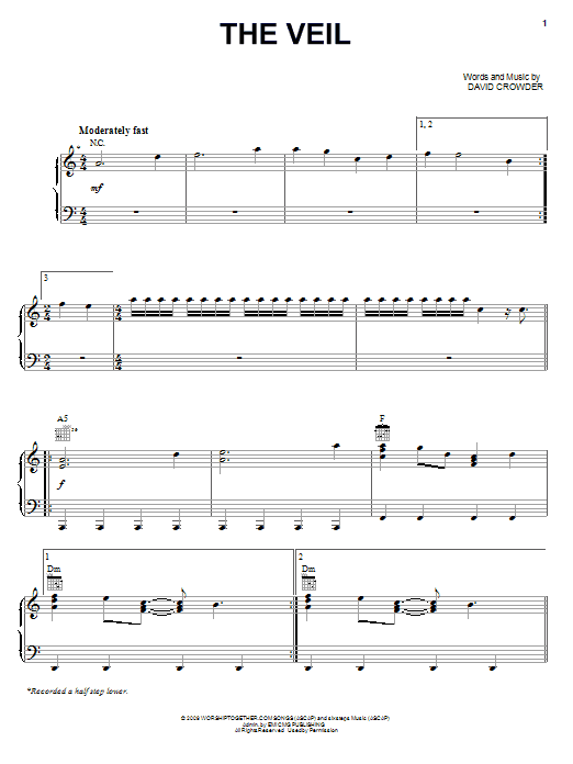 Download David Crowder Band The Veil Sheet Music and learn how to play Piano, Vocal & Guitar (Right-Hand Melody) PDF digital score in minutes