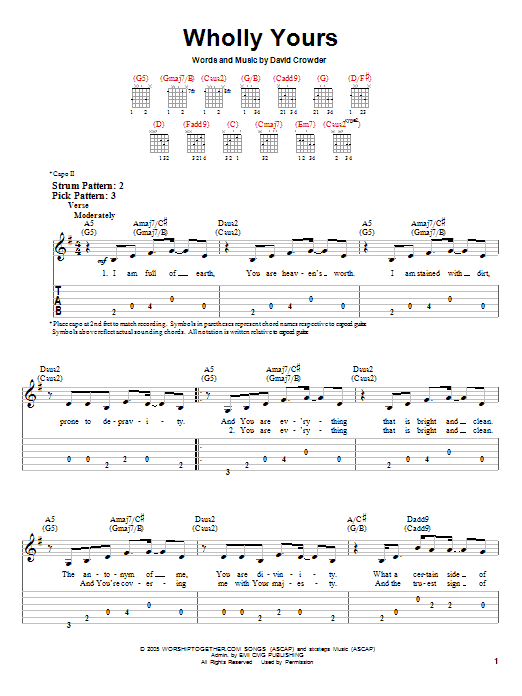 Download David Crowder Band Wholly Yours Sheet Music and learn how to play Easy Guitar PDF digital score in minutes