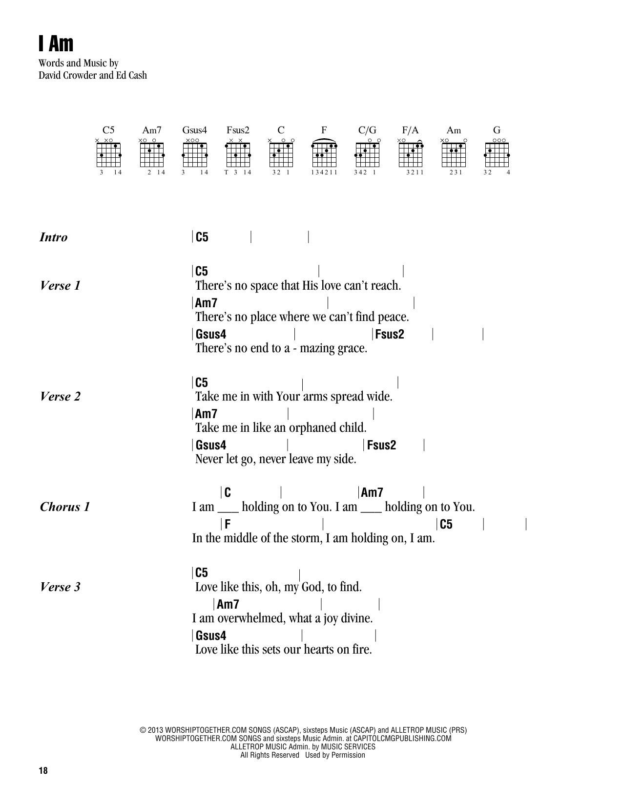 Download David Crowder I Am Sheet Music and learn how to play Lyrics & Chords PDF digital score in minutes