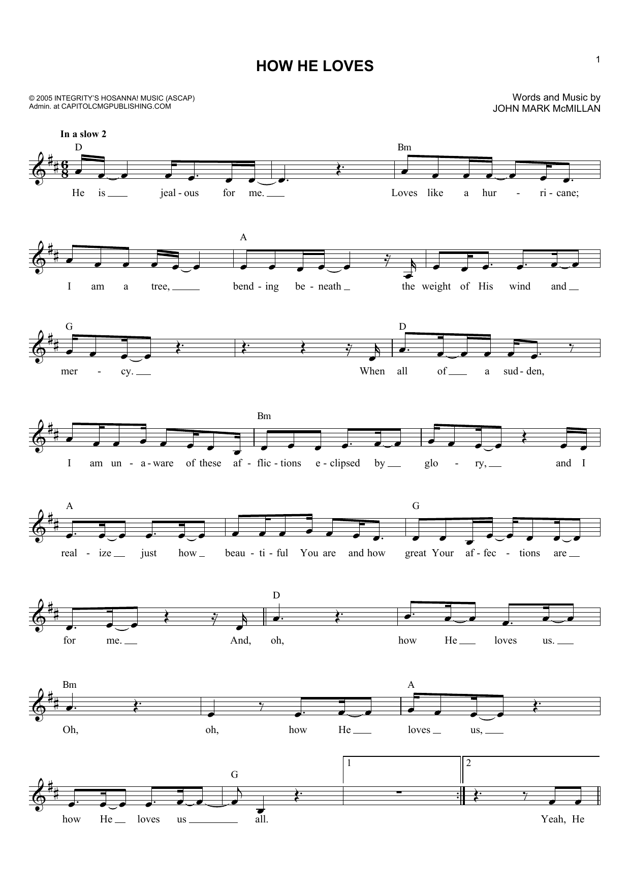 Download David Crowder*Band How He Loves Sheet Music and learn how to play Melody Line, Lyrics & Chords PDF digital score in minutes
