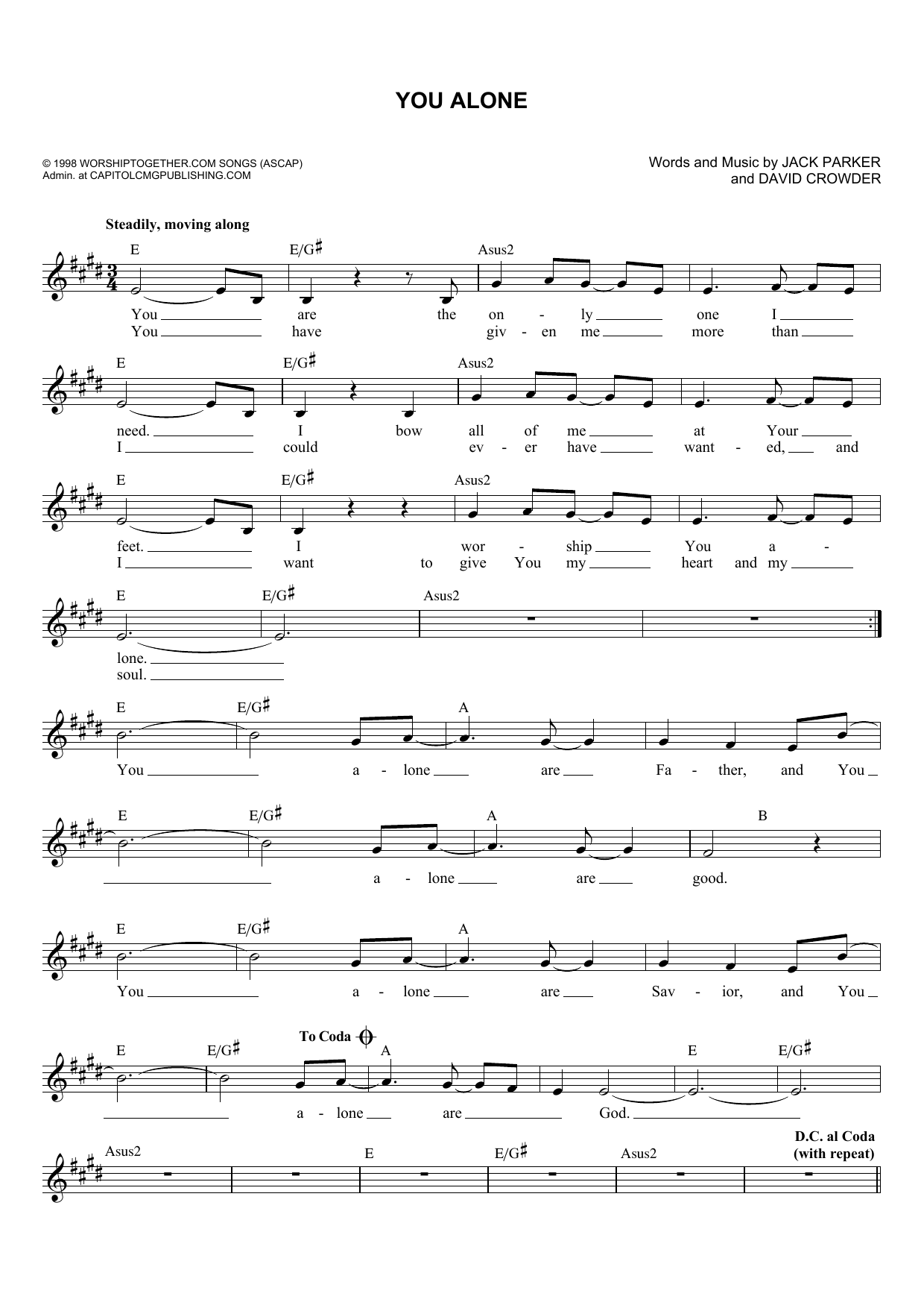 Download David Crowder*Band You Alone Sheet Music and learn how to play Melody Line, Lyrics & Chords PDF digital score in minutes