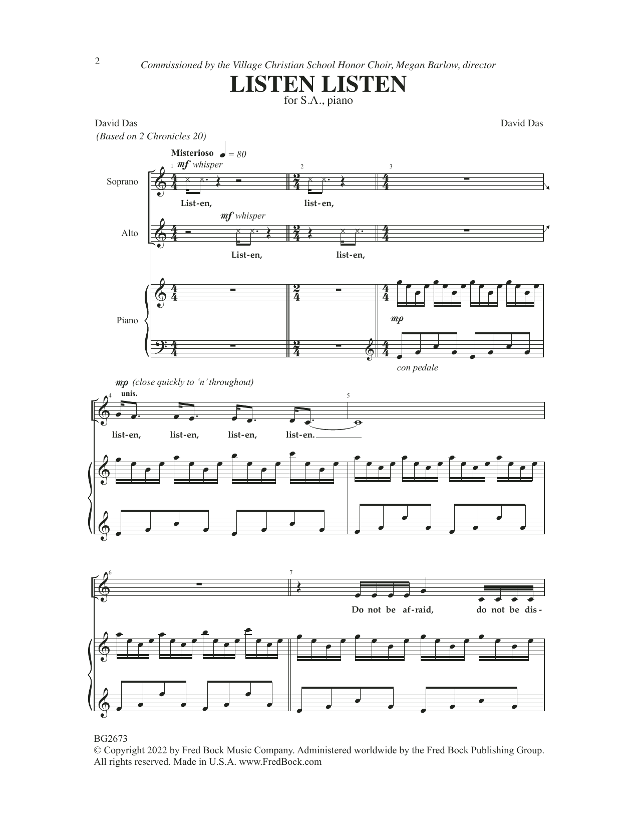 Download David Das Listen, Listen Sheet Music and learn how to play 2-Part Choir PDF digital score in minutes