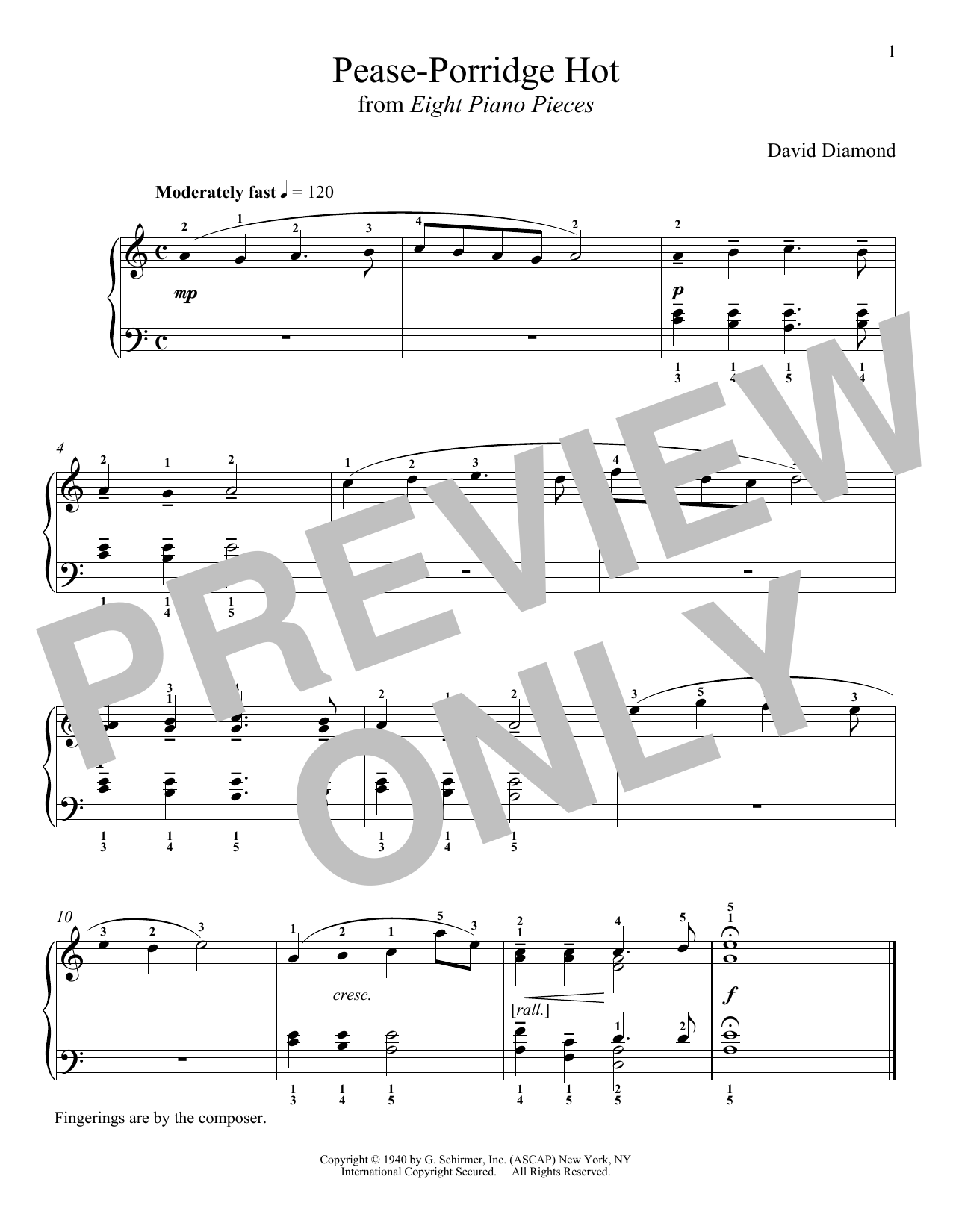 Download David Diamond Pease-Porridge Hot Sheet Music and learn how to play Piano PDF digital score in minutes
