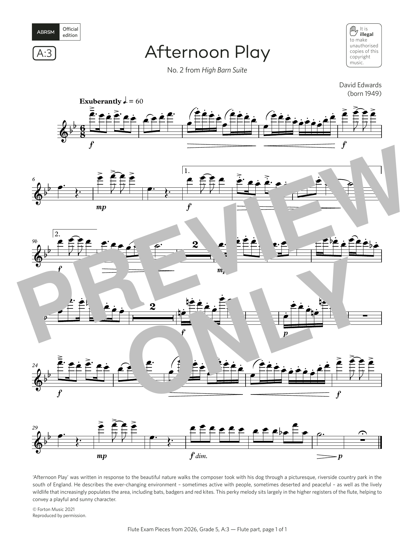 Download David Edwards Afternoon Play (Grade 5, list A3, from the ABRSM Flute Syllabus from 2026) Sheet Music and learn how to play Flute Solo PDF digital score in minutes