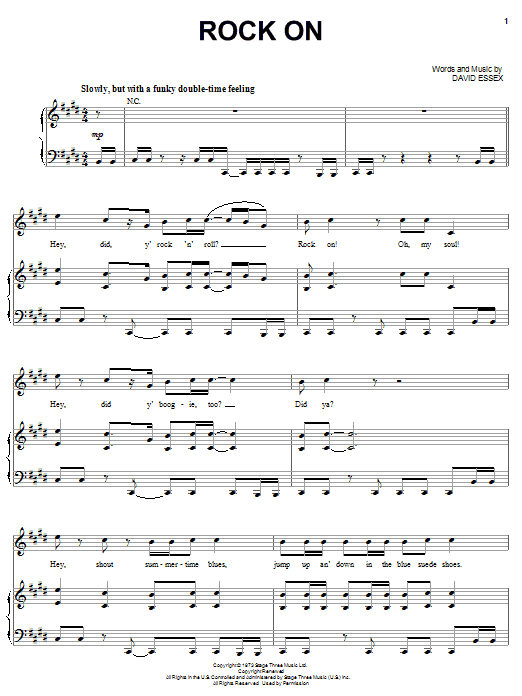 Download David Essex Rock On Sheet Music and learn how to play Melody Line, Lyrics & Chords PDF digital score in minutes