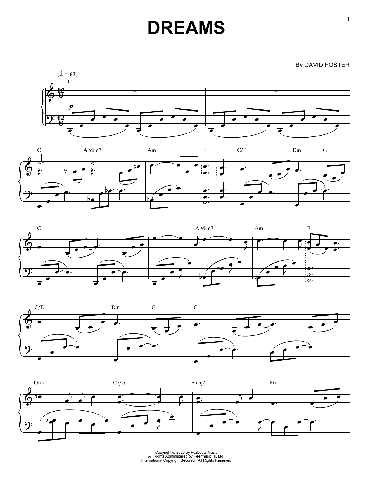 Download David Foster Dreams Sheet Music and learn how to play Piano Solo PDF digital score in minutes