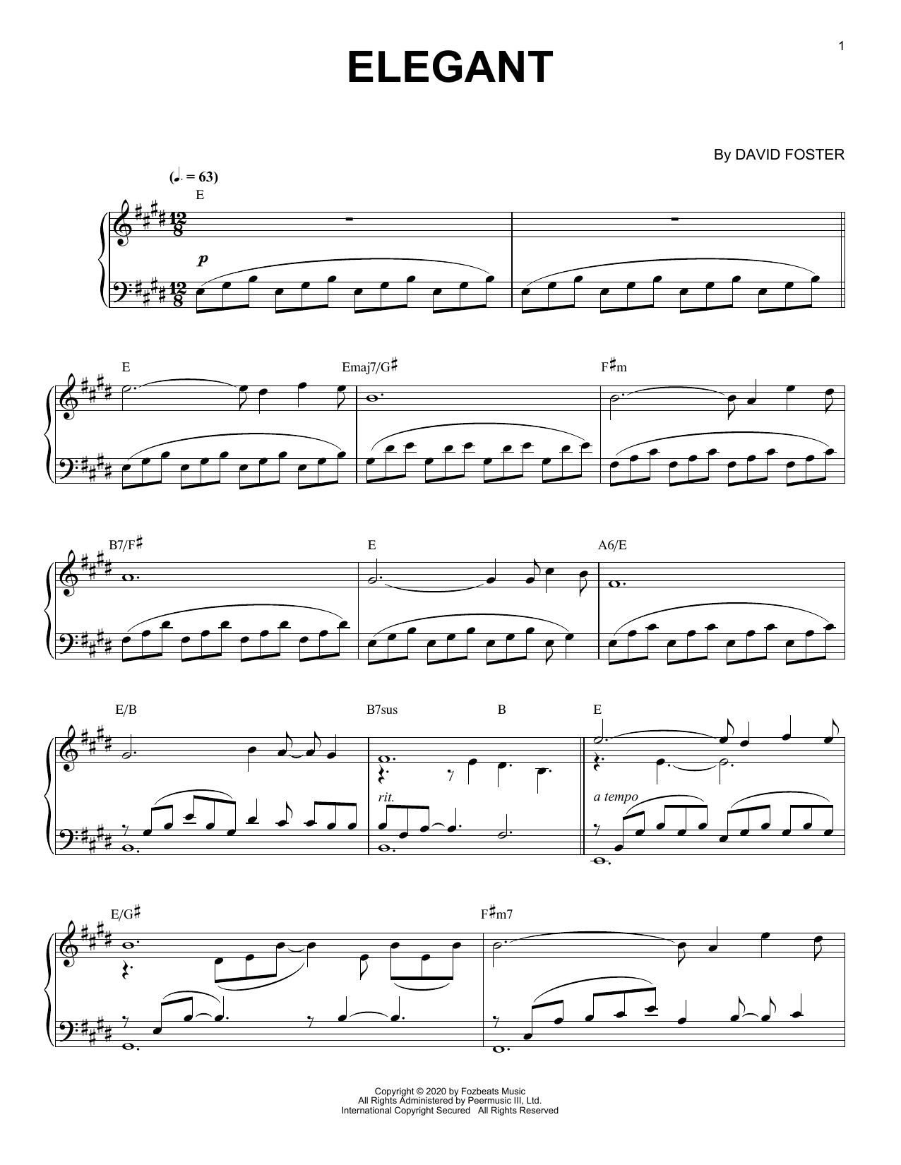 Download David Foster Elegant Sheet Music and learn how to play Piano Solo PDF digital score in minutes