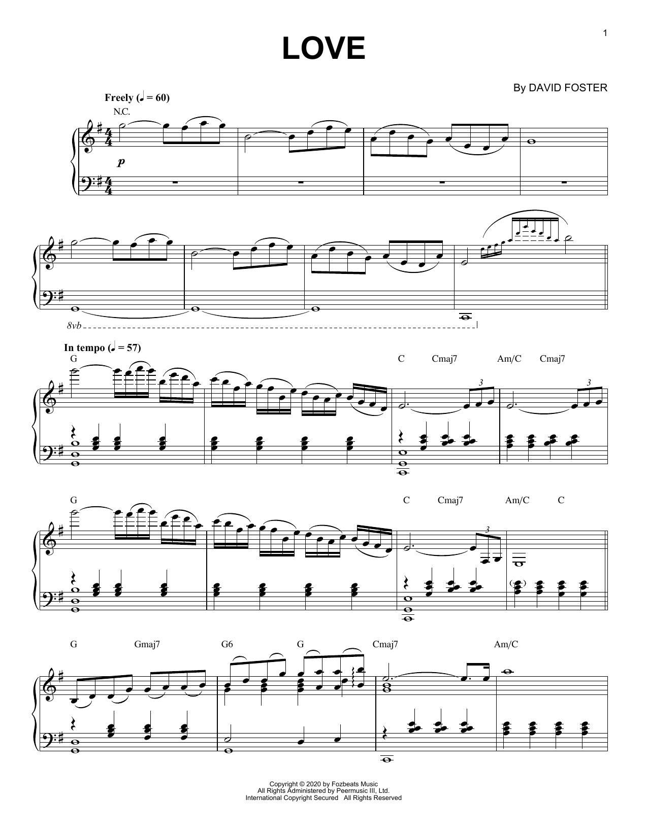 Download David Foster Love Sheet Music and learn how to play Easy Piano PDF digital score in minutes