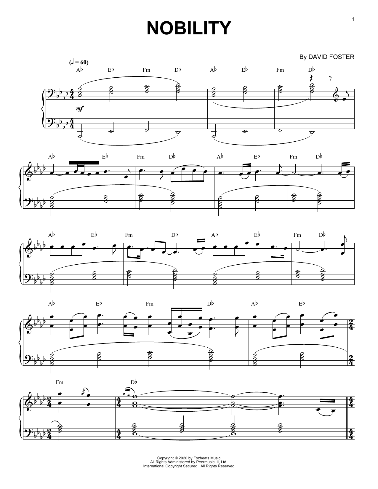Download David Foster Nobility Sheet Music and learn how to play Piano Solo PDF digital score in minutes