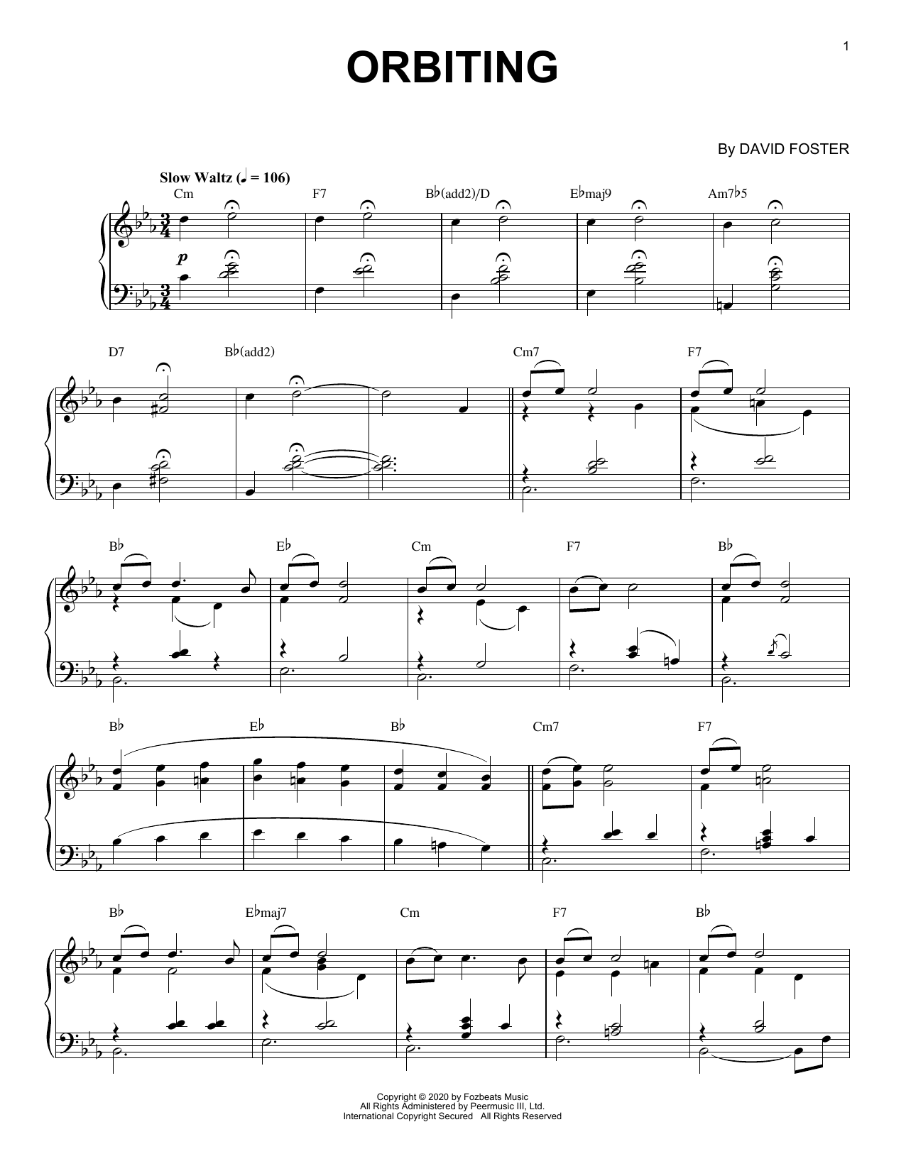 Download David Foster Orbiting Sheet Music and learn how to play Piano Solo PDF digital score in minutes