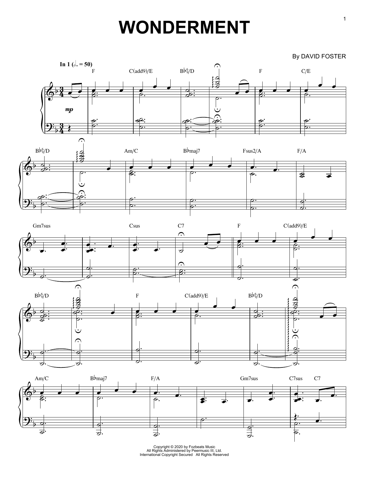 Download David Foster Wonderment Sheet Music and learn how to play Piano Solo PDF digital score in minutes