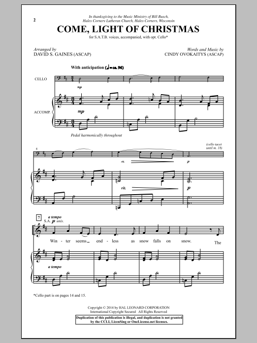 Download David Gaines Come, Light Of Christmas Sheet Music and learn how to play SATB PDF digital score in minutes