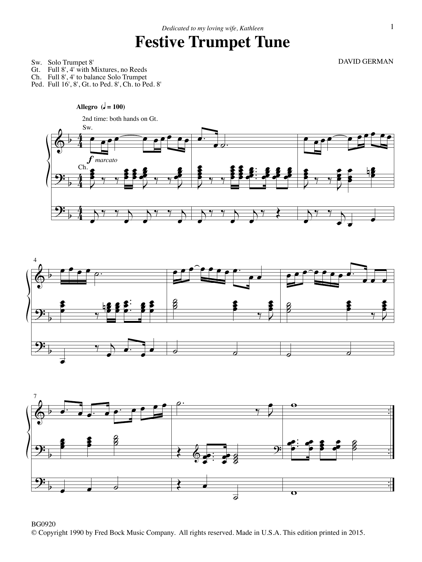 Download David German Festive Trumpet Tune Sheet Music and learn how to play Organ PDF digital score in minutes