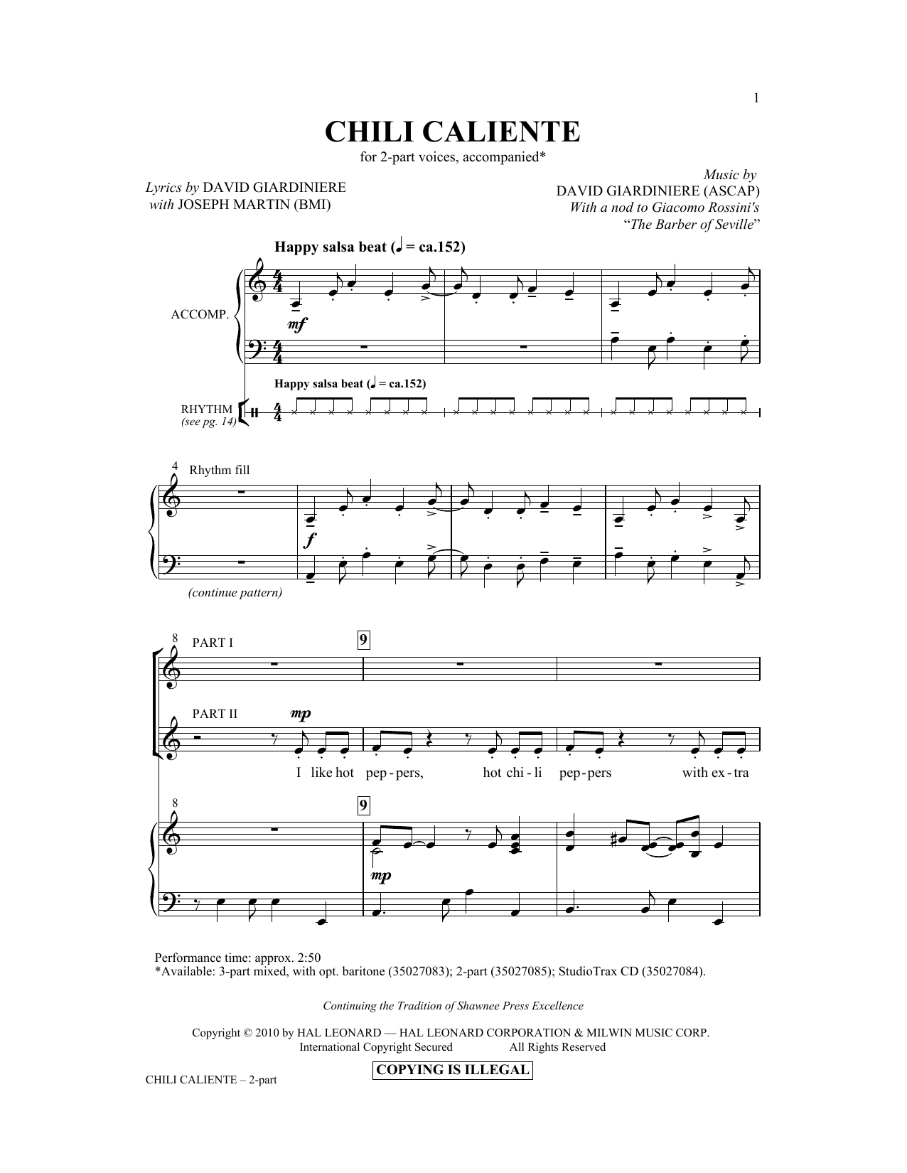 Download David Giardiniere Chili Caliente Sheet Music and learn how to play 2-Part Choir PDF digital score in minutes