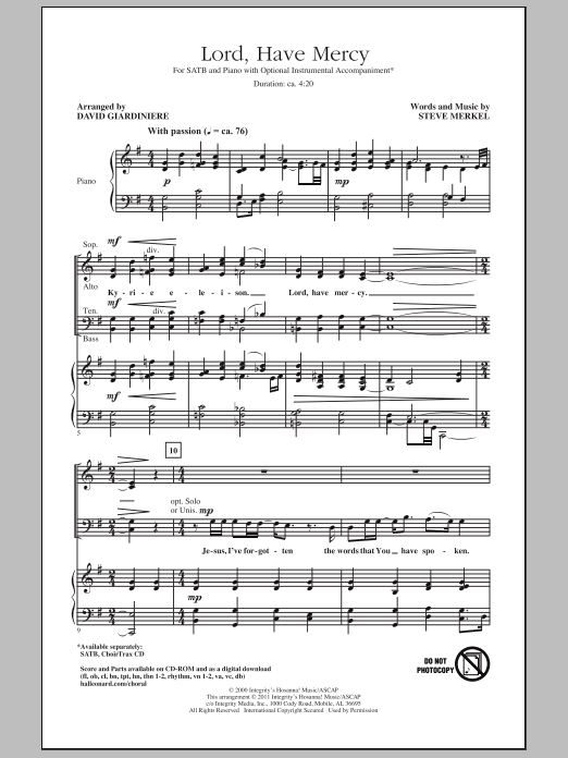 Download David Giardiniere Lord Have Mercy Sheet Music and learn how to play SATB Choir PDF digital score in minutes