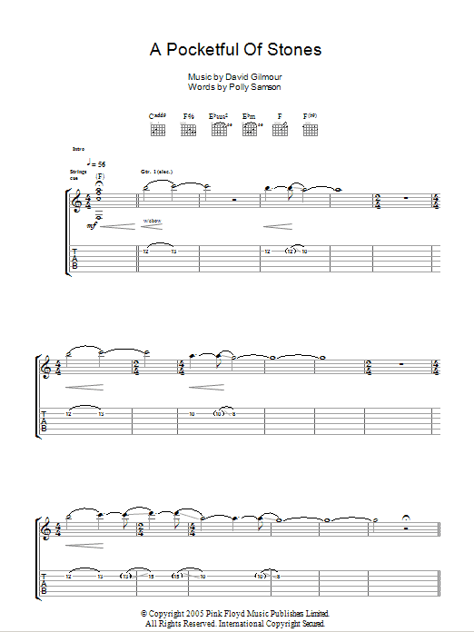 Download David Gilmour A Pocketful Of Stones Sheet Music and learn how to play Guitar Tab PDF digital score in minutes