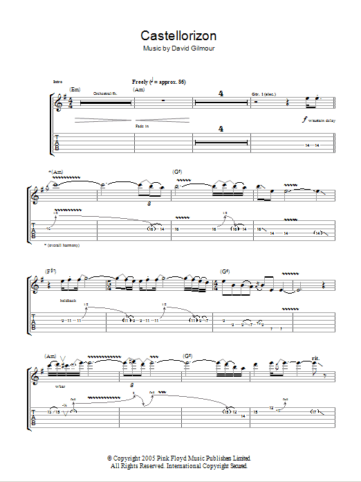 Download David Gilmour Castellorizon Sheet Music and learn how to play Guitar Tab PDF digital score in minutes