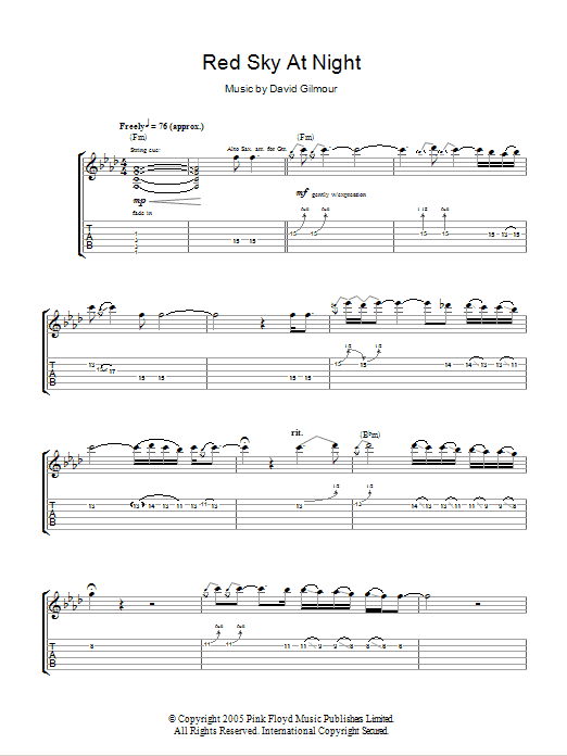 Download David Gilmour Red Sky At Night Sheet Music and learn how to play Guitar Tab PDF digital score in minutes