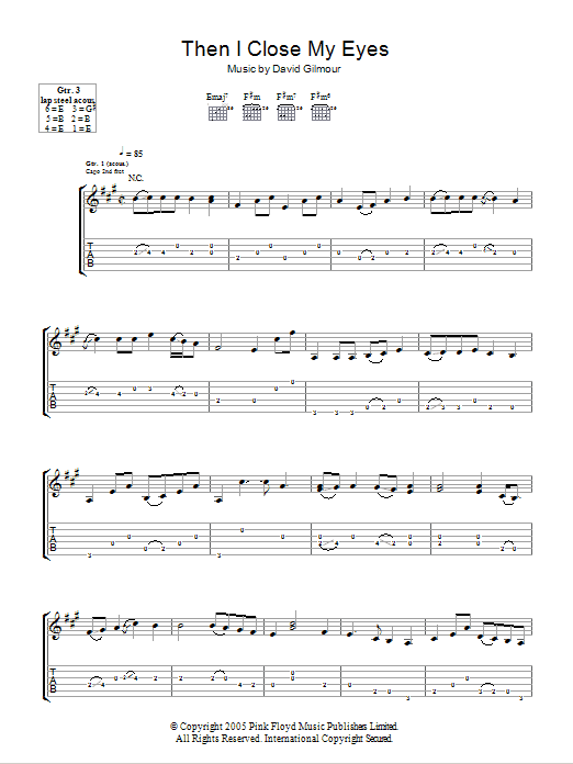 Download David Gilmour Then I Close My Eyes Sheet Music and learn how to play Guitar Tab PDF digital score in minutes