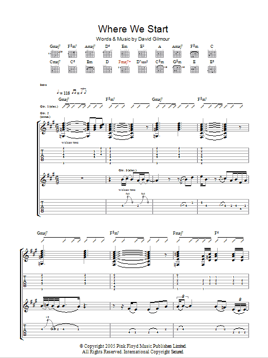 Download David Gilmour Where We Start Sheet Music and learn how to play Guitar Tab PDF digital score in minutes