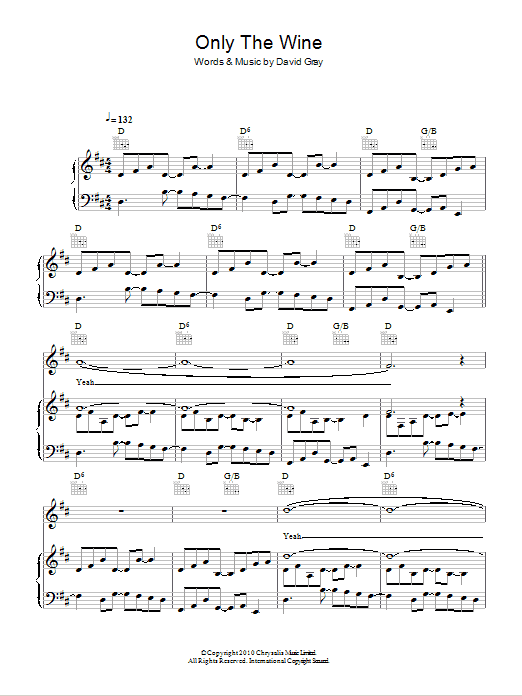 Download David Gray Only The Wine Sheet Music and learn how to play Piano, Vocal & Guitar (Right-Hand Melody) PDF digital score in minutes