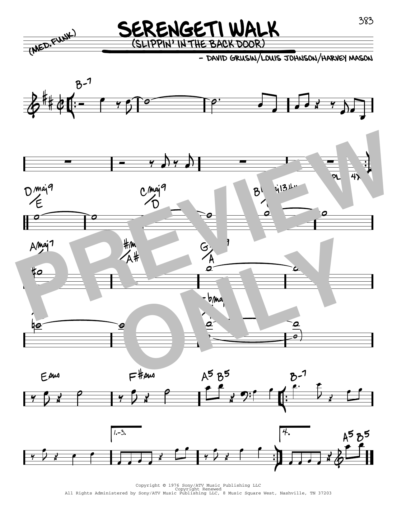 Download David Grusin Serengeti Walk (Slippin' In The Back Door) Sheet Music and learn how to play Real Book – Melody & Chords PDF digital score in minutes