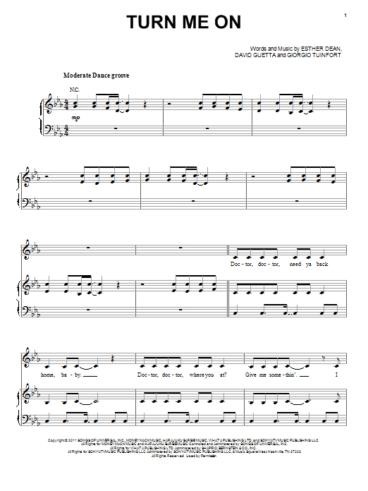 Download David Guetta Turn Me On (feat. Nicki Minaj) Sheet Music and learn how to play Piano, Vocal & Guitar (Right-Hand Melody) PDF digital score in minutes