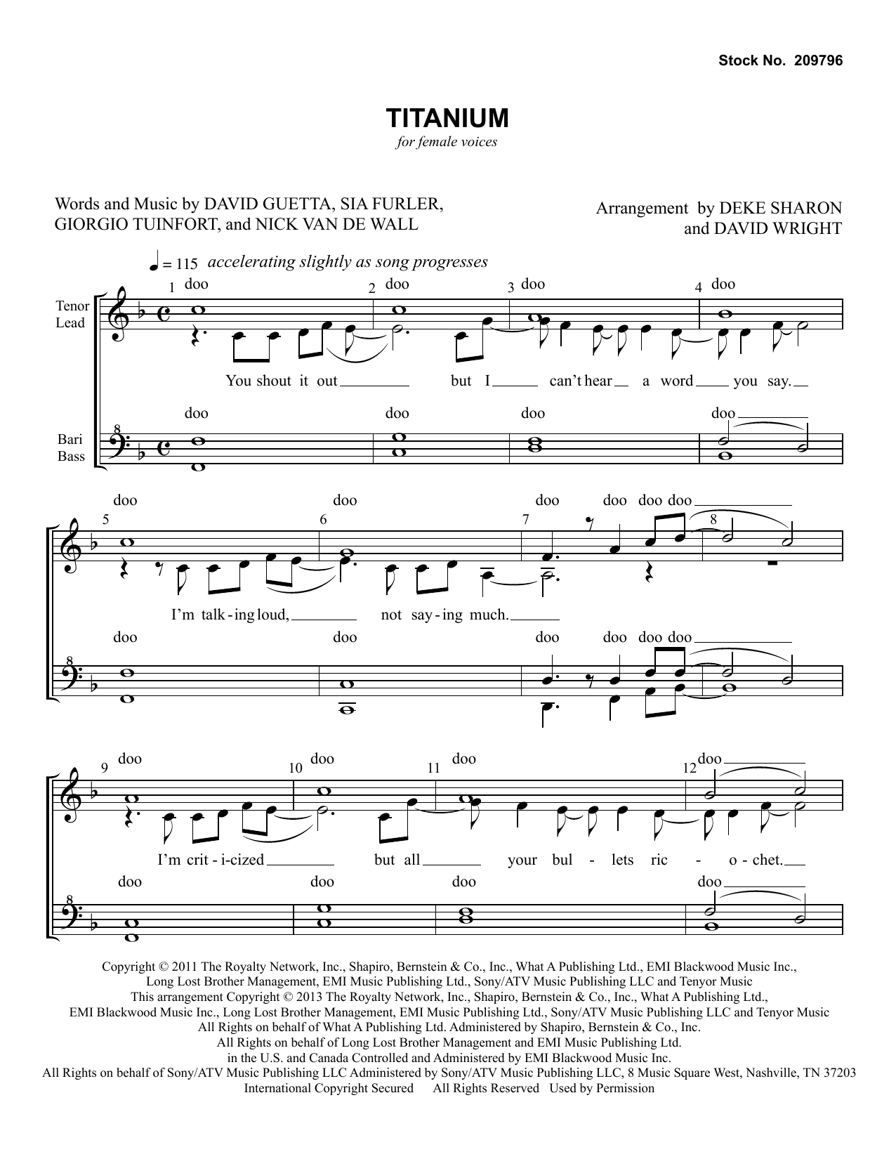 Download David Guetta Titanium (feat. Sia) (arr. Deke Sharon, David Wright) Sheet Music and learn how to play TTBB Choir PDF digital score in minutes