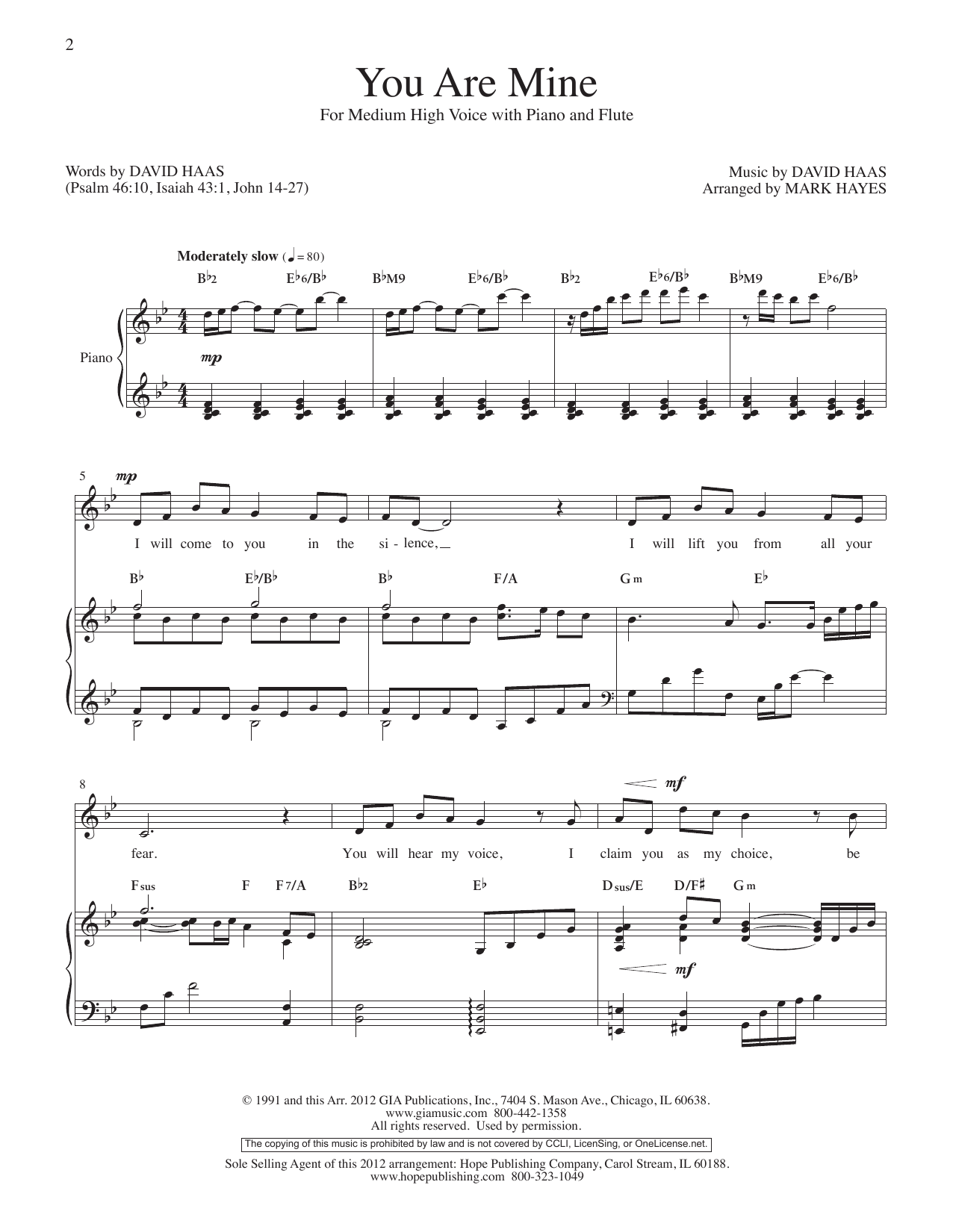 Download David Haas You Are Mine Sheet Music and learn how to play Piano & Vocal PDF digital score in minutes