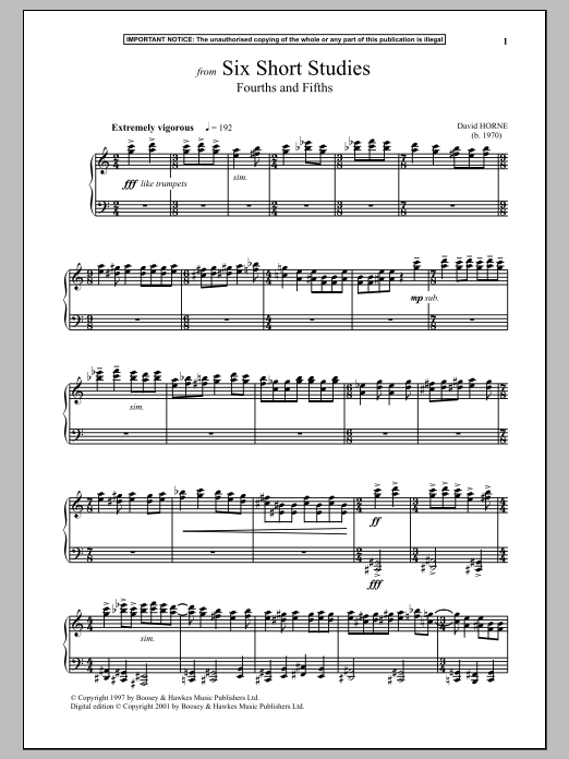 Download David Horne Six Short Studies, Fourths And Fifths Sheet Music and learn how to play Piano PDF digital score in minutes