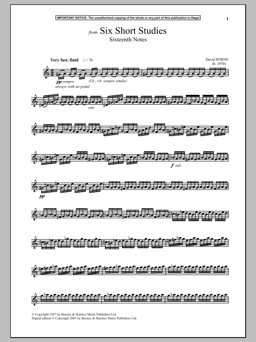Download David Horne Six Short Studies, Sixteenth Notes Sheet Music and learn how to play Piano PDF digital score in minutes