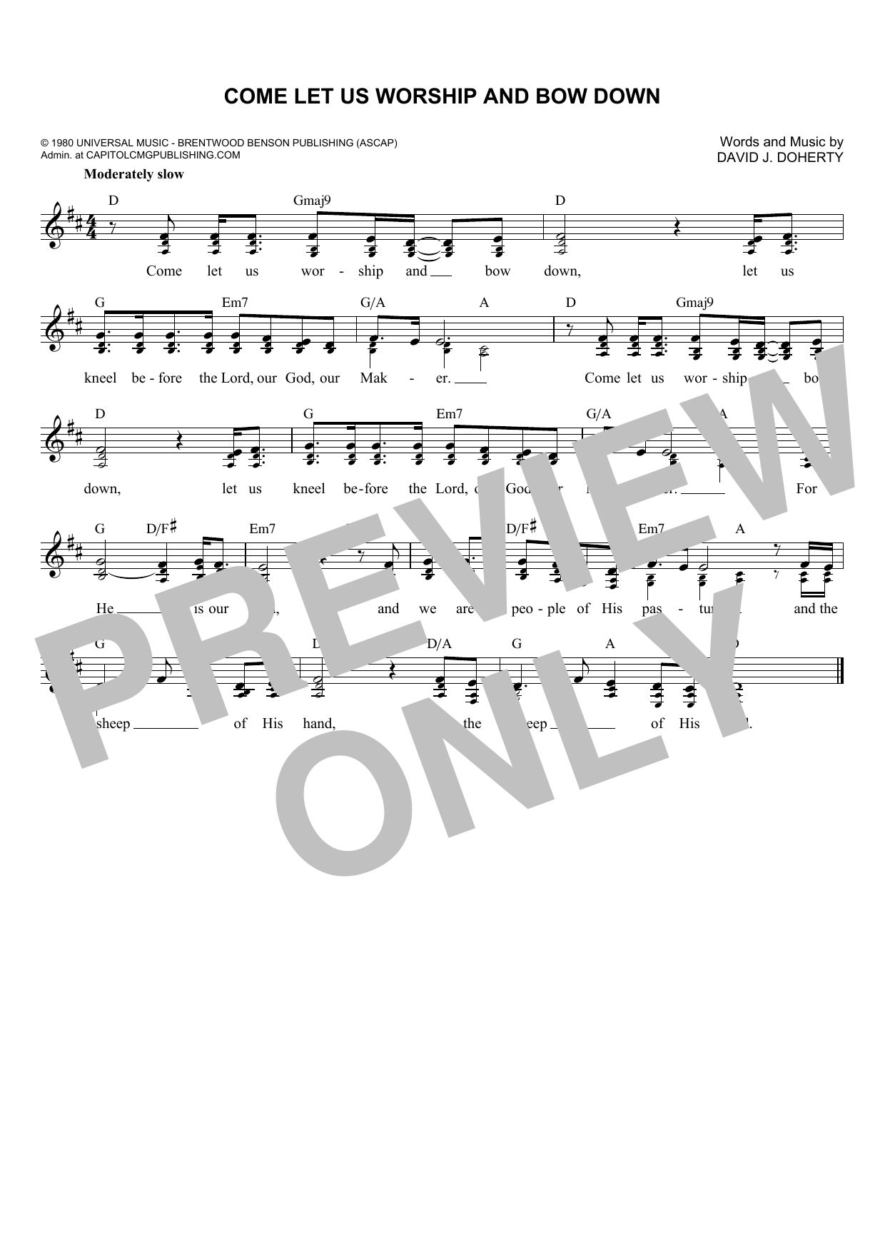 Download David J. Doherty Come Let Us Worship And Bow Down Sheet Music and learn how to play Melody Line, Lyrics & Chords PDF digital score in minutes