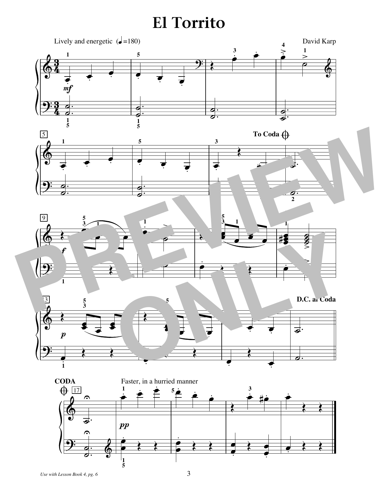 Download David Karp El Torrito Sheet Music and learn how to play Educational Piano PDF digital score in minutes