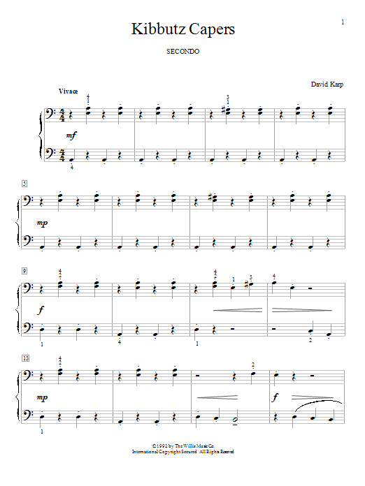 Download David Karp Kibbutz Capers Sheet Music and learn how to play Piano Duet PDF digital score in minutes