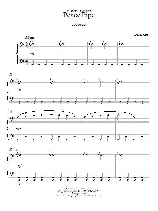 Download David Karp Peace Pipe Sheet Music and learn how to play Piano Duet PDF digital score in minutes