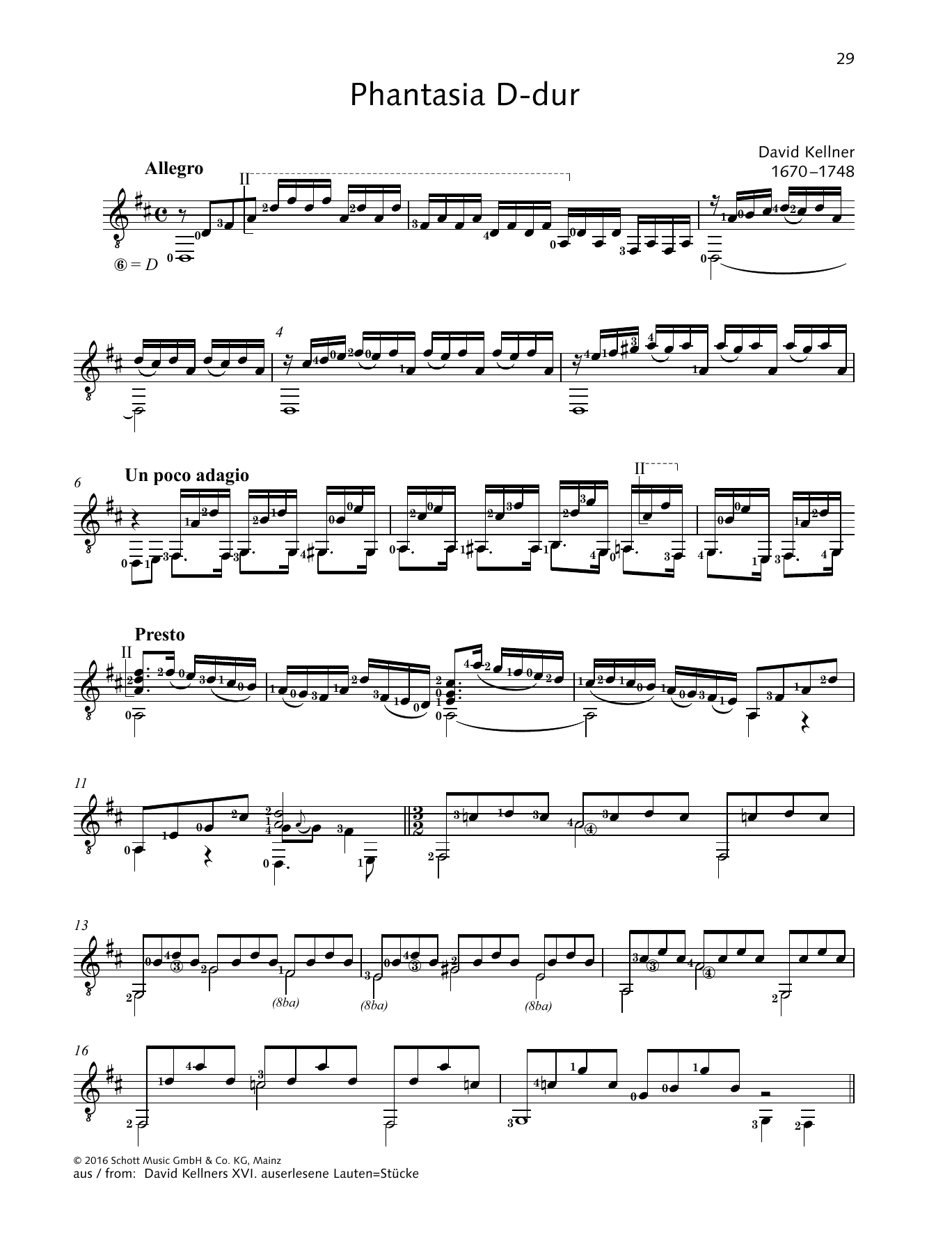 Download David Kellner Phantasia D-Dur Sheet Music and learn how to play Solo Guitar PDF digital score in minutes