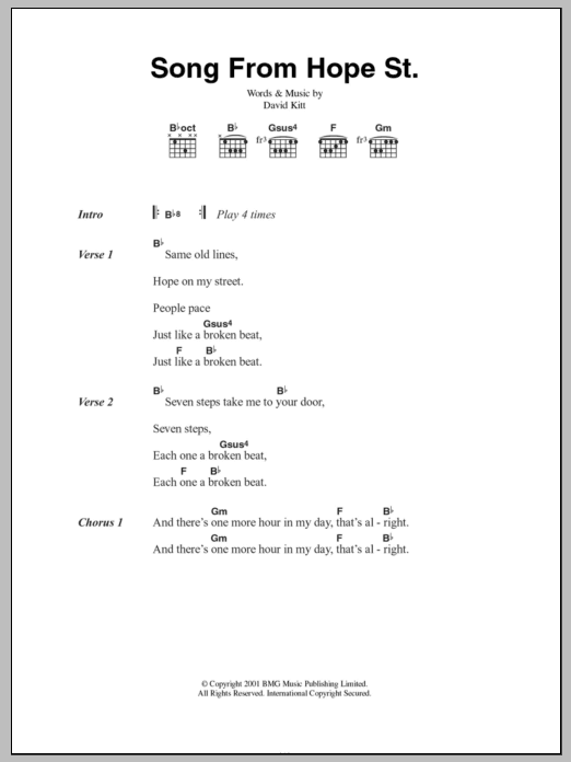 Download David Kitt Song From Hope St. Sheet Music and learn how to play Lyrics & Chords PDF digital score in minutes