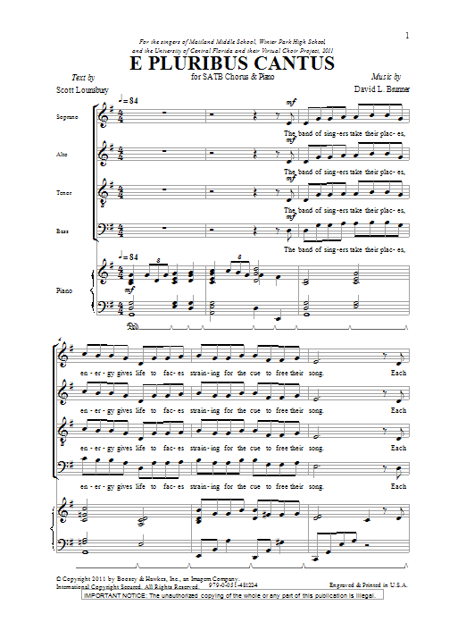 Download David L. Brunner E Pluribus Cantus Sheet Music and learn how to play SATB PDF digital score in minutes