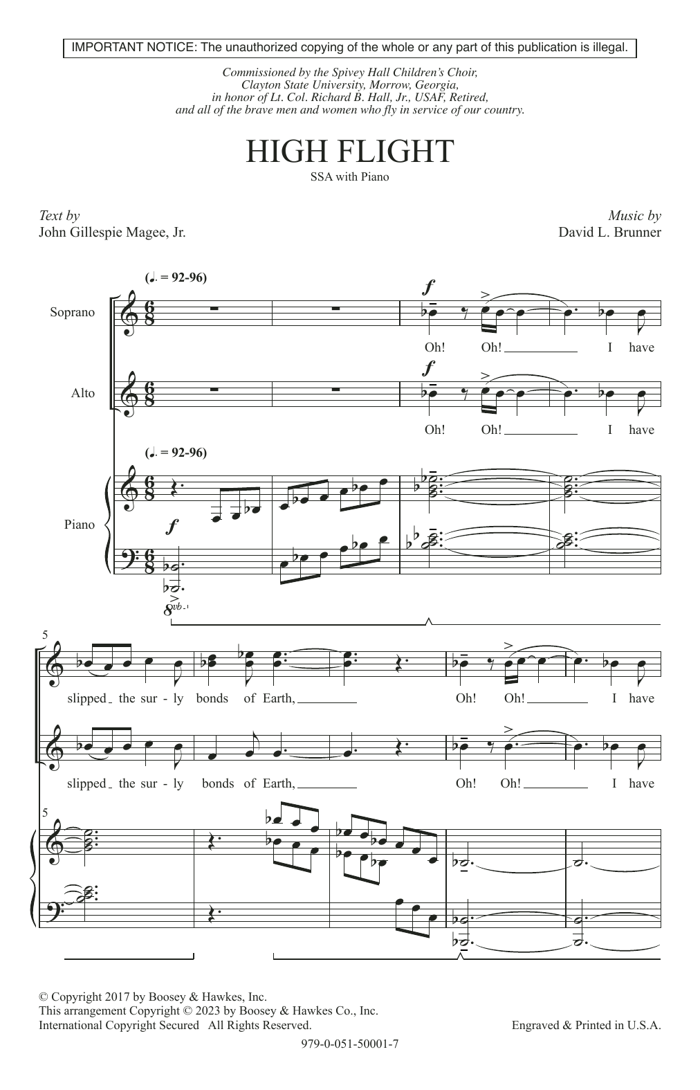 Download David L. Brunner High Flight Sheet Music and learn how to play SSA Choir PDF digital score in minutes