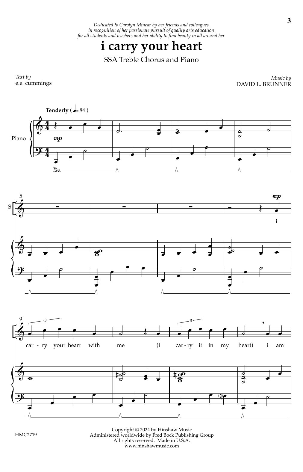 Download David L. Brunner i carry your heart Sheet Music and learn how to play SSA Choir PDF digital score in minutes