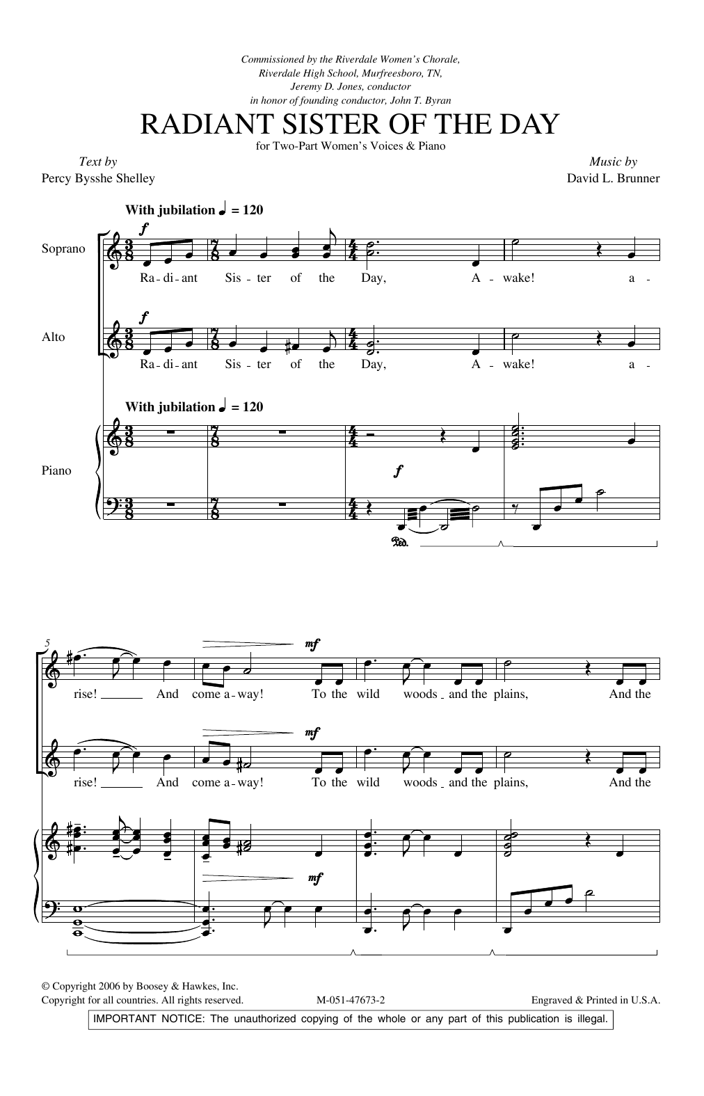 Download David L. Brunner Radiant Sister Of The Day Sheet Music and learn how to play 2-Part Choir PDF digital score in minutes