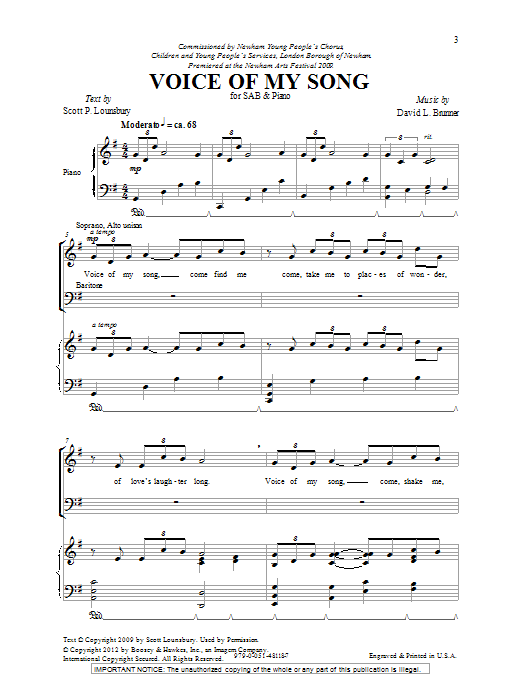 Download David L. Brunner Voice Of My Song Sheet Music and learn how to play SAB PDF digital score in minutes