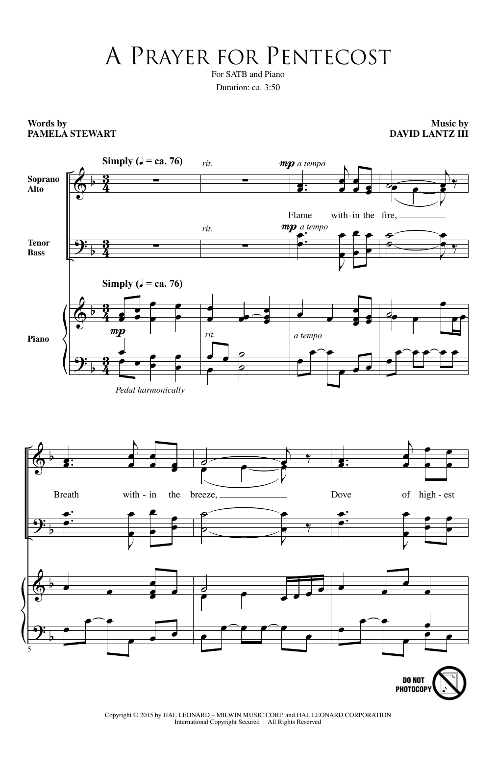 Download David Lantz III A Prayer For Pentecost Sheet Music and learn how to play SATB PDF digital score in minutes