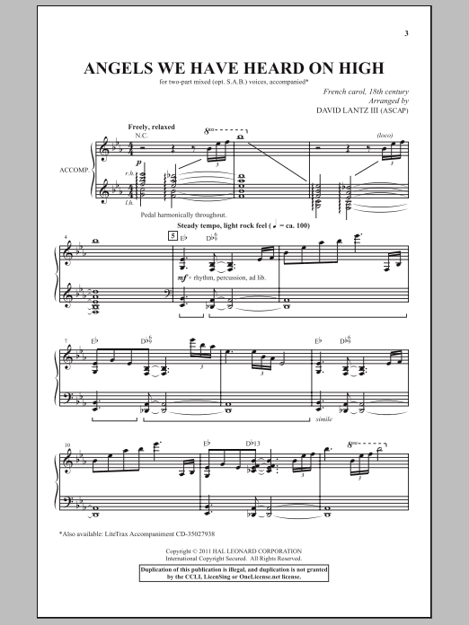 Download Traditional Carol Angels We Have Heard On High (arr. David Lantz III) Sheet Music and learn how to play 2-Part Choir PDF digital score in minutes