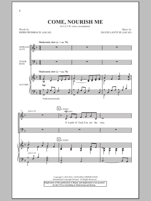 Download David Lantz III Come Nourish Me Sheet Music and learn how to play SATB Choir PDF digital score in minutes