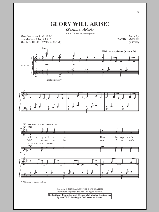 Download David Lantz III Glory Will Arise! (Zebulun, Arise) Sheet Music and learn how to play SATB PDF digital score in minutes