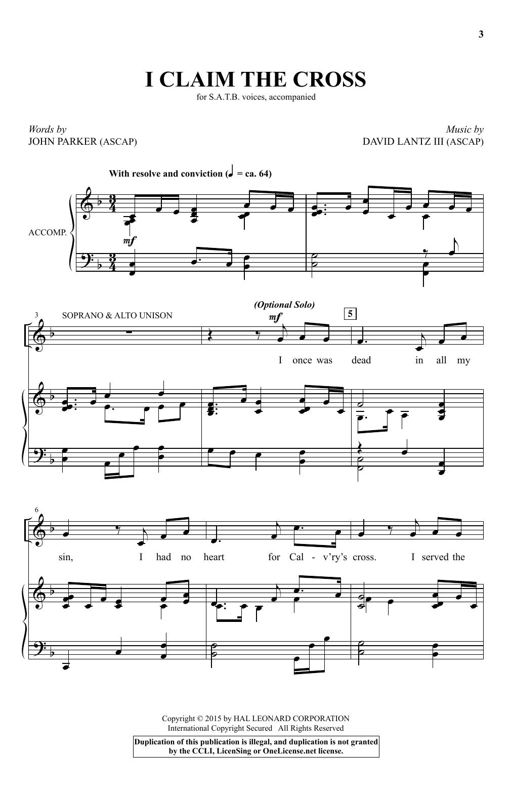 Download David Lantz III I Claim The Cross Sheet Music and learn how to play SATB PDF digital score in minutes