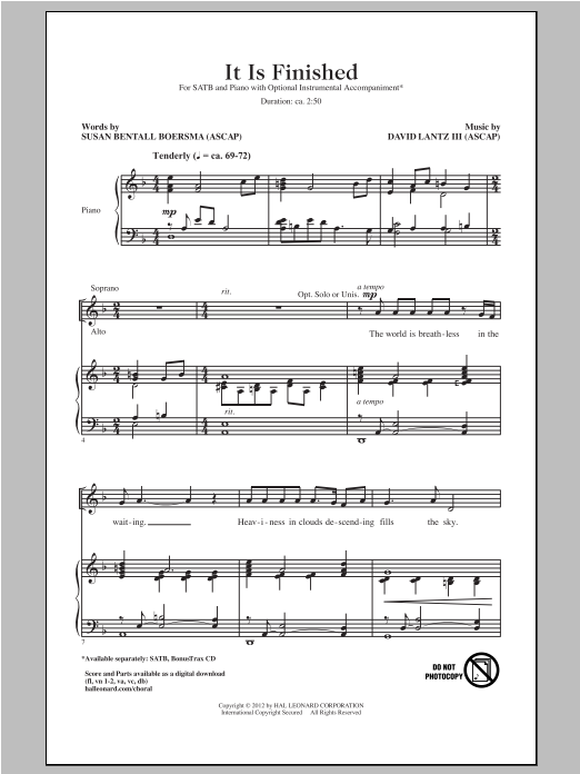 Download David Lantz III It Is Finished Sheet Music and learn how to play SATB PDF digital score in minutes