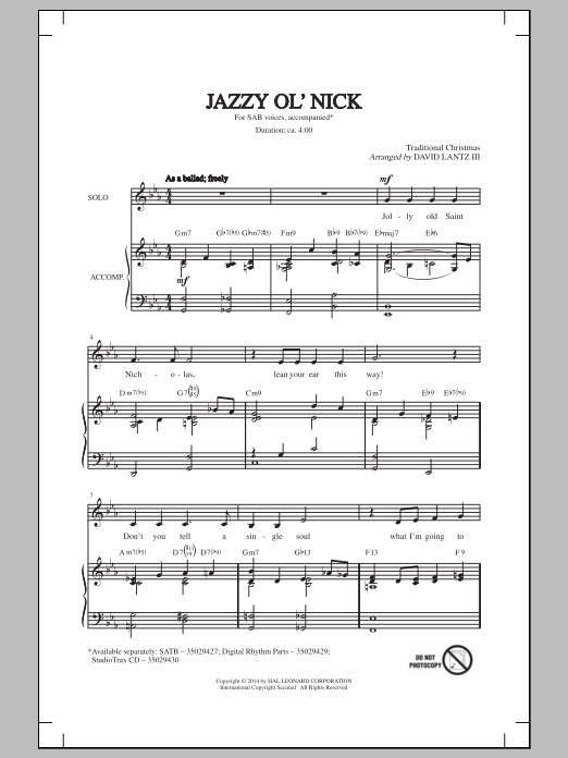 Download David Lantz III Jazzy Ol' Nick Sheet Music and learn how to play SAB PDF digital score in minutes