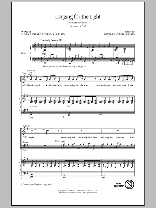 Download David Lantz III Longing For The Light Sheet Music and learn how to play SATB Choir PDF digital score in minutes
